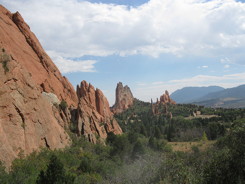Garden of the gods in Colorado Springs, Colorado. It portrays the magnificent formation of red, orange and brown tone color mix rocks.